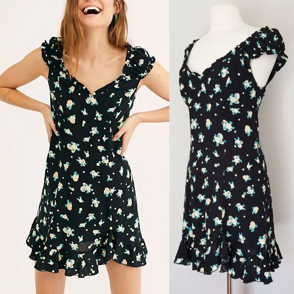 Free People Like A Lady Floral Printed Mini Dress S Black Bustier Open Back $108 - Picture 3 of 15